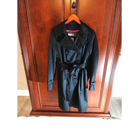 ESPRIT Women Size M Black Belted Pea Coat Wool Blend Interior Large Logo Buttons - Picture 1 of 16